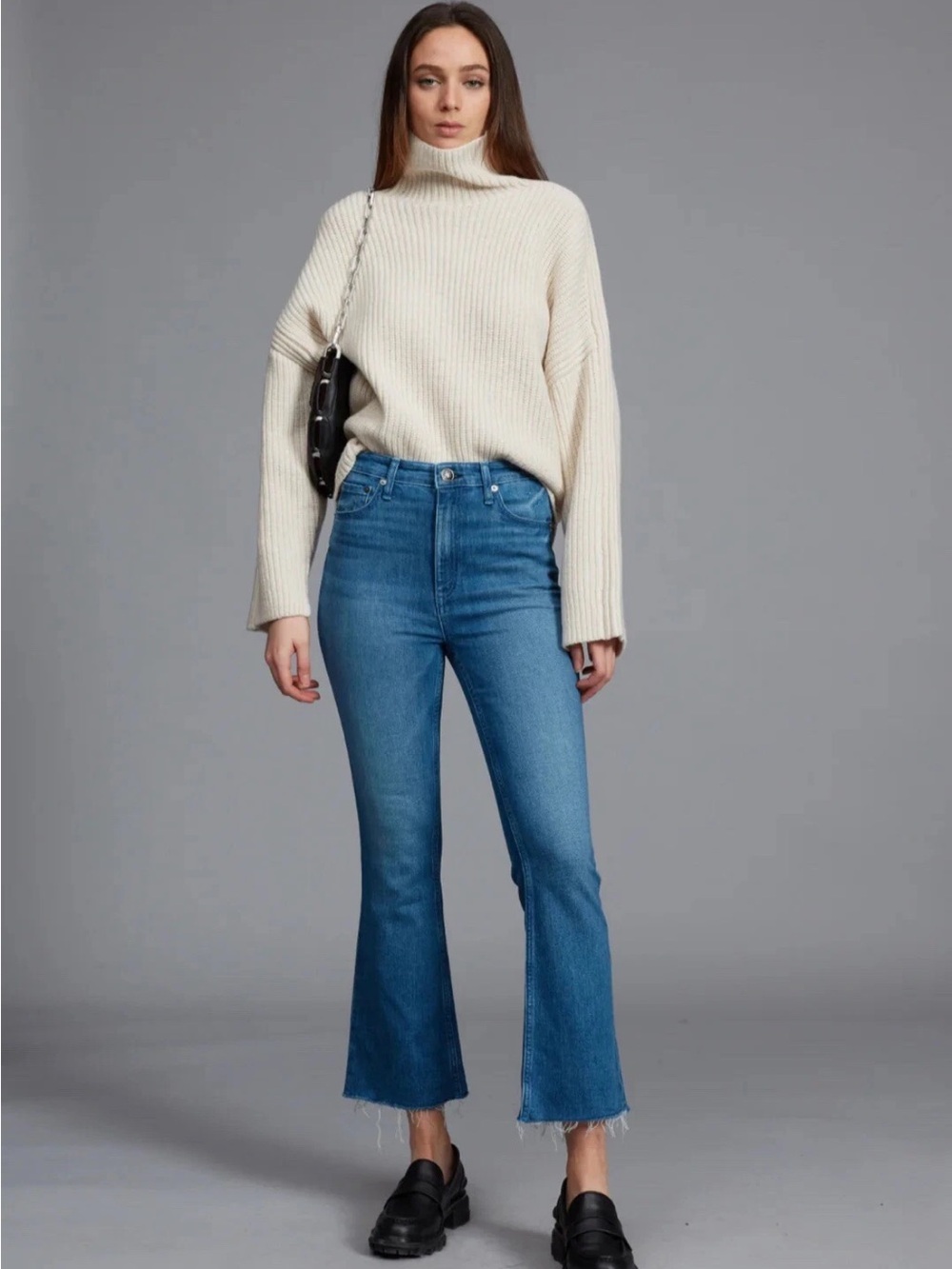 Rag & Bone Casey High Rise Ankle Flare Jeans Cindy Wash Raw Hem 30